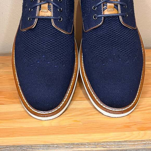 Johnston & Murphy Men's Upton Knit Wingtip Oxford in Navy - Picture 3 of 11